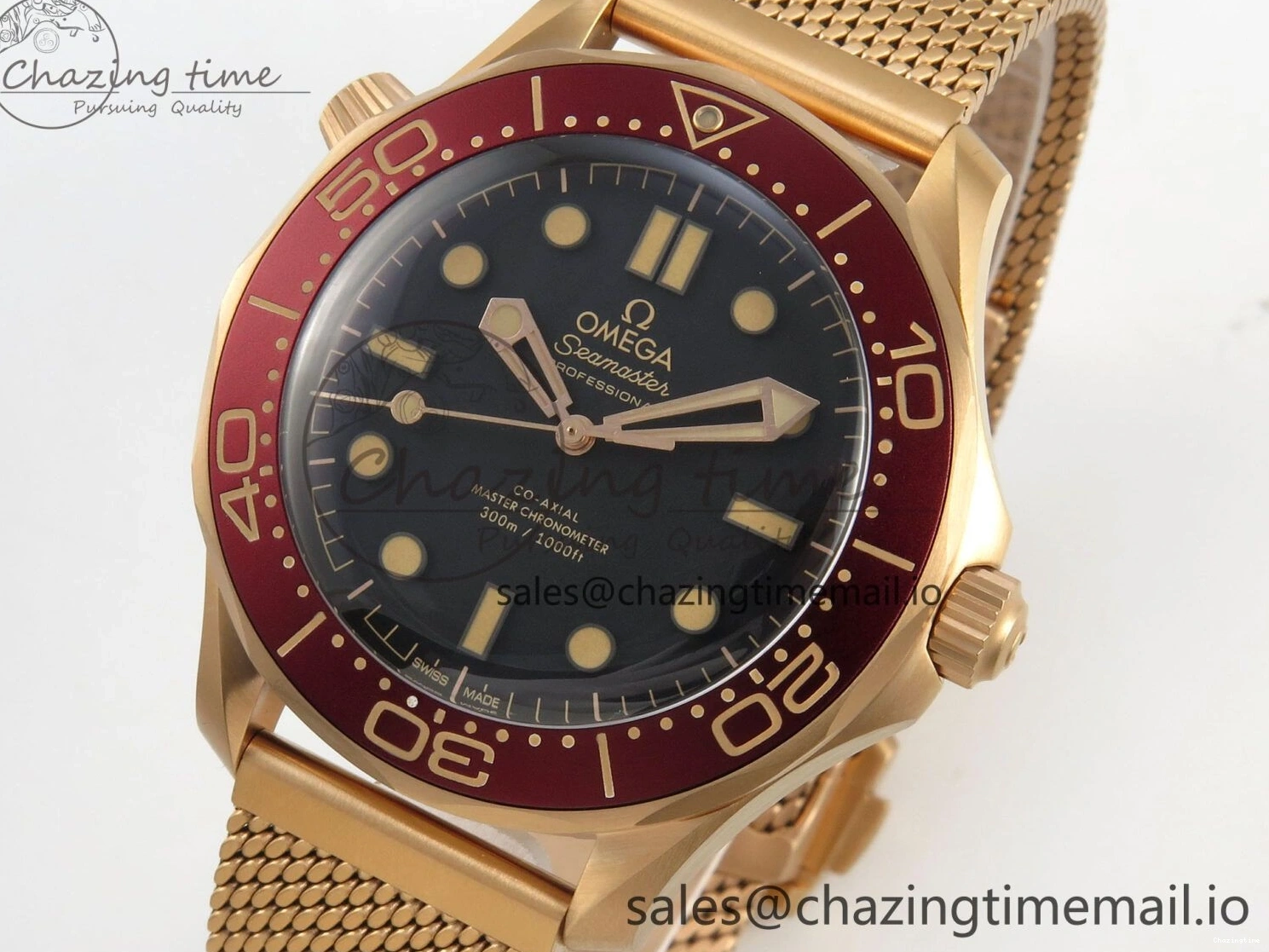 0322 Stylish Seamaster 300M Diver Rose Gold VSF 1:1 Best Edition Black Dial on Mesh Bracelet A 7662